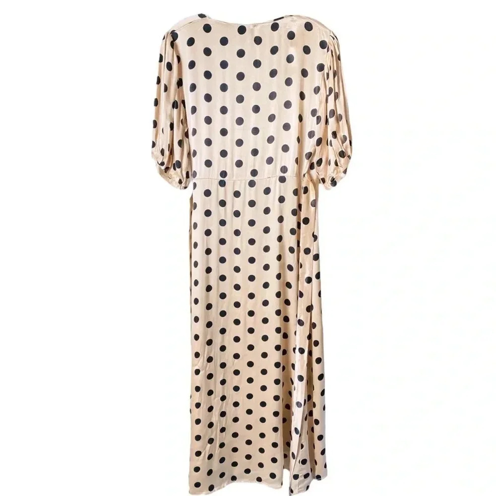 ZARA | Beige and Black Polka Dot Wrap Silk Dress Size S (NWOT) - Picture 5 of 8